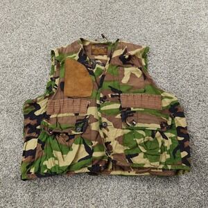 VTG Hunting Vest Mens M Brown Green Camo Outdoor Shooting Pad Cargo Deer Turkey